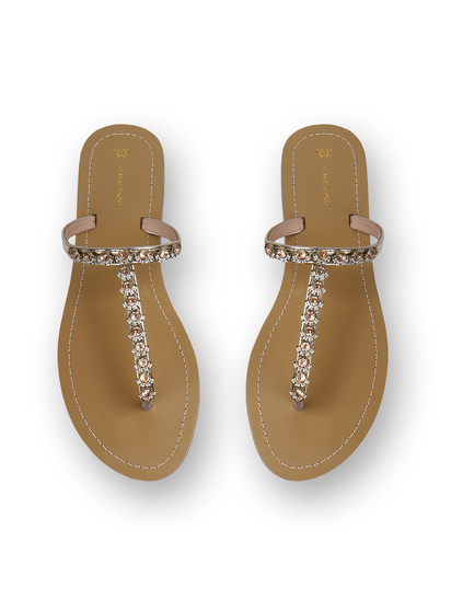 TWP Origin in Gold Crystal Embellished T-Strap Flats