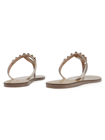 TWP Origin in Gold Crystal Embellished T-Strap Flats