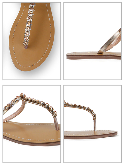 TWP Origin in Gold Crystal Embellished T-Strap Flats