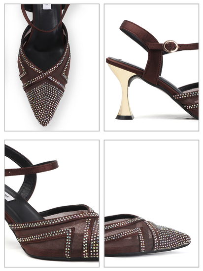 TWP Origin Rhinestone Mesh Heels in Brown