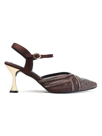 TWP Origin Rhinestone Mesh Heels in Brown