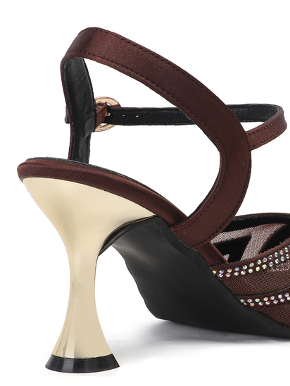 TWP Origin Rhinestone Mesh Heels in Brown