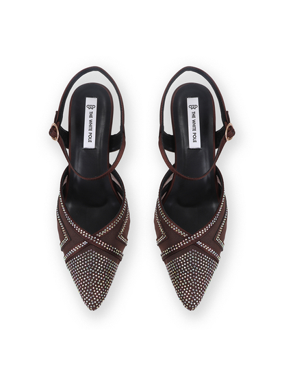 TWP Origin Rhinestone Mesh Heels in Brown