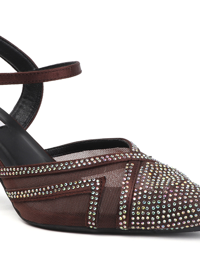 TWP Origin Rhinestone Mesh Heels in Brown