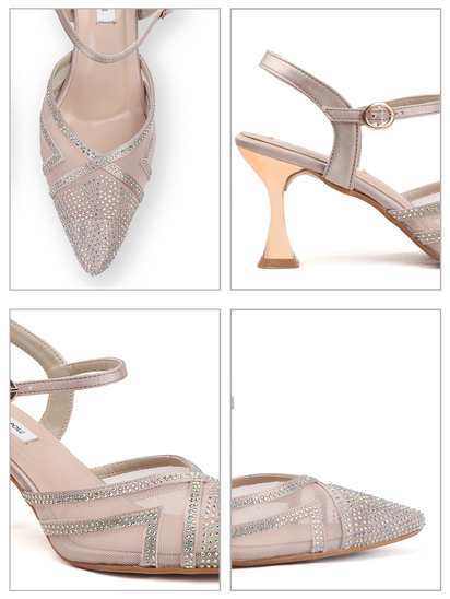 TWP Origin Rhinestone Mesh Heels in Nude