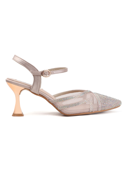 TWP Origin Rhinestone Mesh Heels in Nude