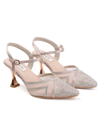 TWP Origin Rhinestone Mesh Heels in Nude