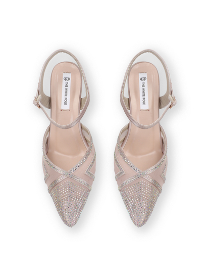 TWP Origin Rhinestone Mesh Heels in Nude