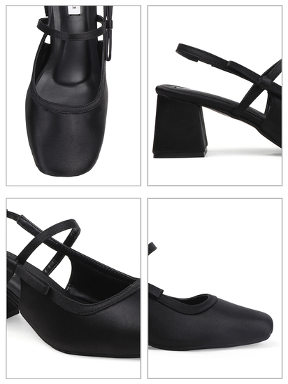 TWP Origin Black Satin Block Heel Slingback Pumps