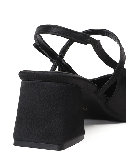 TWP Origin Black Satin Block Heel Slingback Pumps