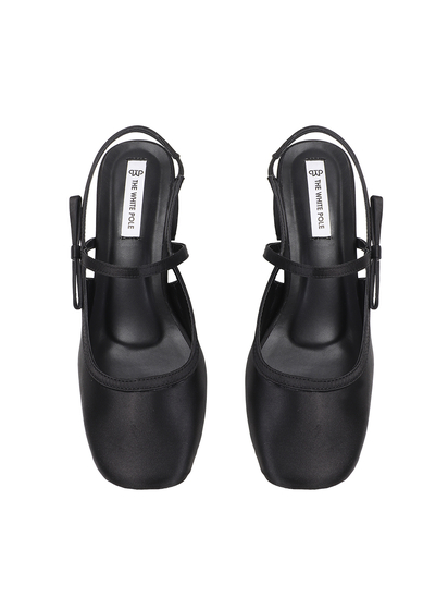 TWP Origin Black Satin Block Heel Slingback Pumps