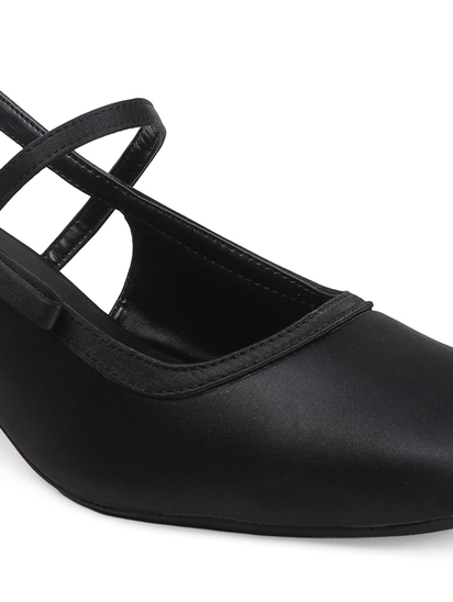 TWP Origin Black Satin Block Heel Slingback Pumps