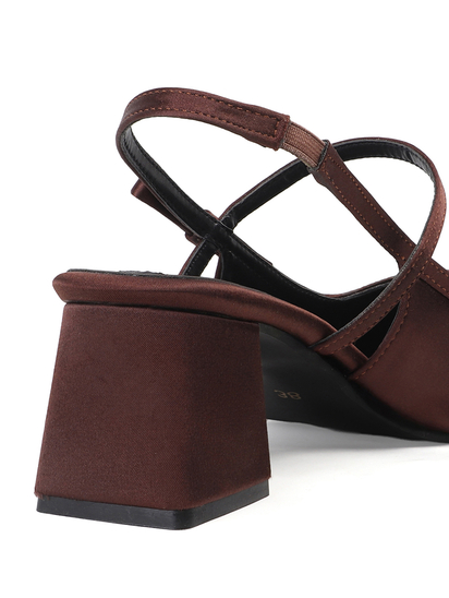 TWP Origin Brown Satin Block Heel Slingback Pumps