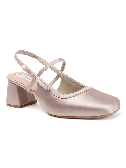 TWP Origin Nude Satin Block Heel Slingback Pumps