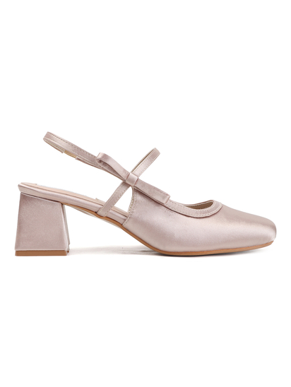 TWP Origin Nude Satin Block Heel Slingback Pumps
