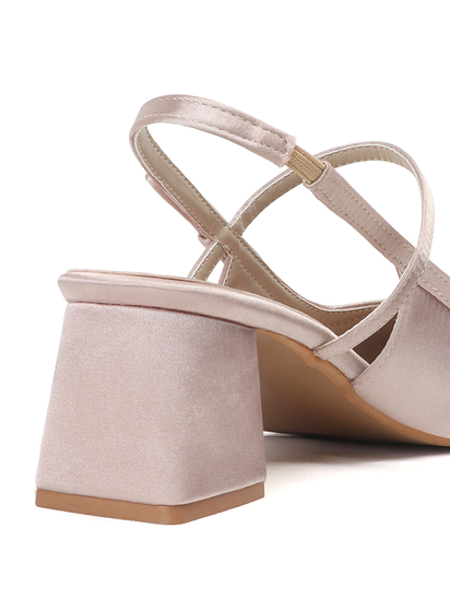 TWP Origin Nude Satin Block Heel Slingback Pumps