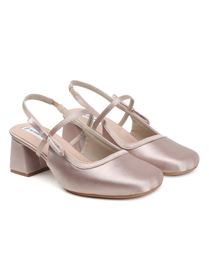 TWP Origin Nude Satin Block Heel Slingback Pumps