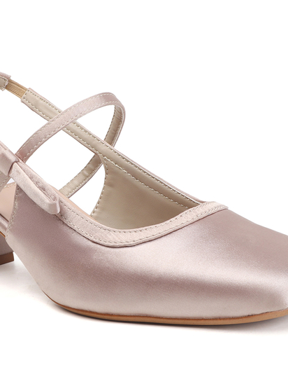 TWP Origin Nude Satin Block Heel Slingback Pumps