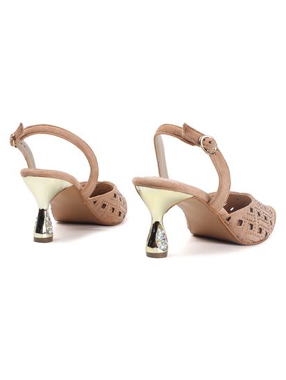 TWP Origin Beige Embellished Pointed Toe Slingback Heels
