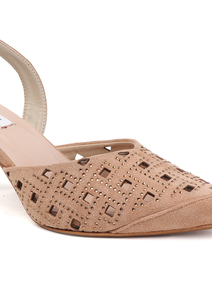 TWP Origin Beige Embellished Pointed Toe Slingback Heels
