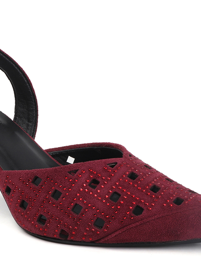 TWP Origin Maroon Embellished Pointed Toe Slingback Heels