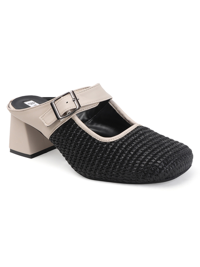 TWP Origin Black Textured Mary Jane Block Heels