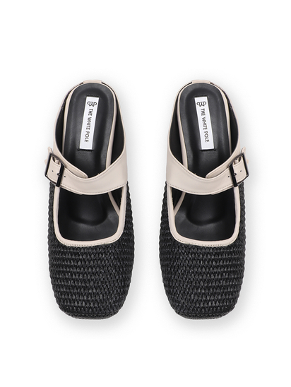 TWP Origin Black Textured Mary Jane Block Heels