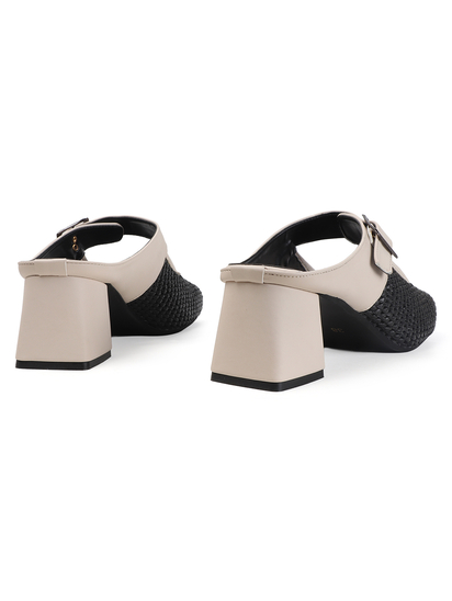 TWP Origin Black Textured Mary Jane Block Heels