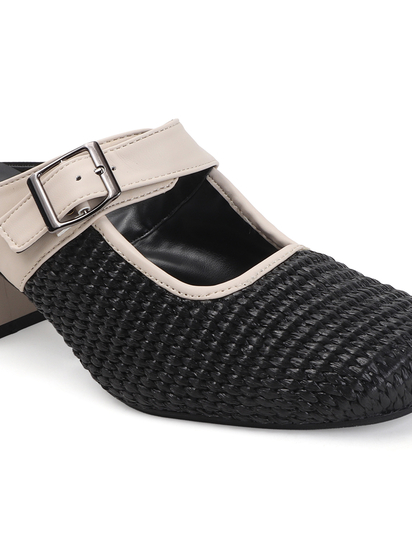 TWP Origin Black Textured Mary Jane Block Heels