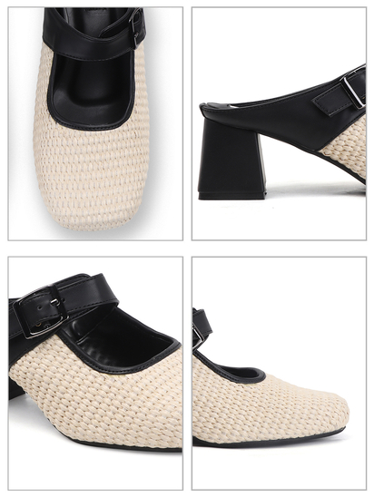 TWP Origin Cream Textured Mary Jane Block Heels