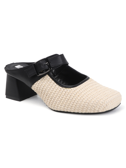 TWP Origin Cream Textured Mary Jane Block Heels