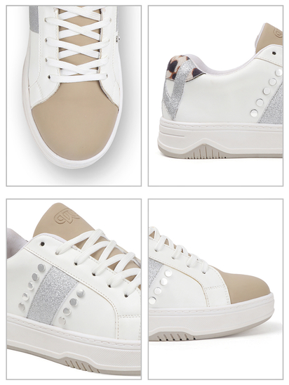 TWP Origin Glitter accent Leopard Detail Sneakers in Beige and White