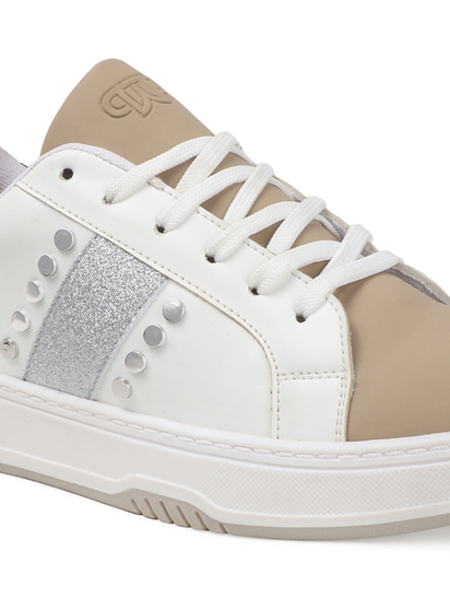 TWP Origin Glitter accent Leopard Detail Sneakers in Beige and White