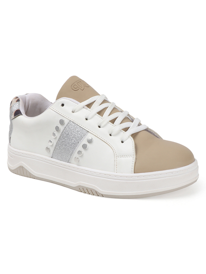 TWP Origin Glitter accent Leopard Detail Sneakers in Beige and White
