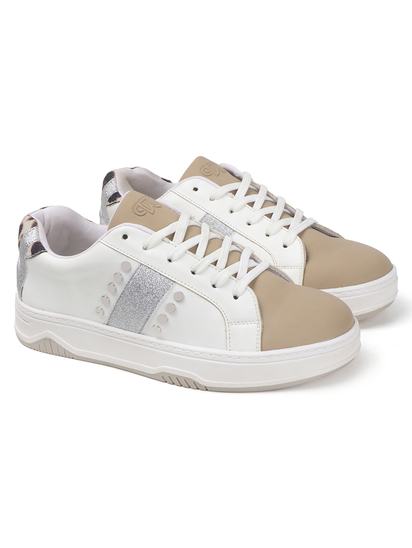 TWP Origin Glitter accent Leopard Detail Sneakers in Beige and White