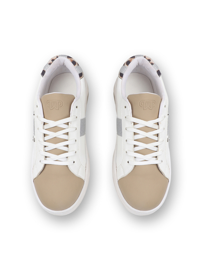 TWP Origin Glitter accent Leopard Detail Sneakers in Beige and White