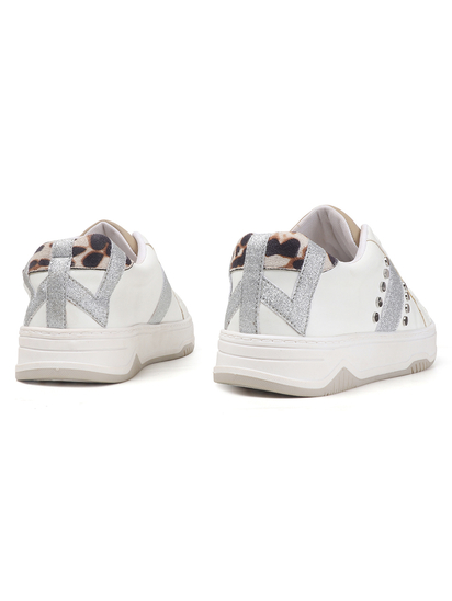 TWP Origin Glitter accent Leopard Detail Sneakers in Beige and White