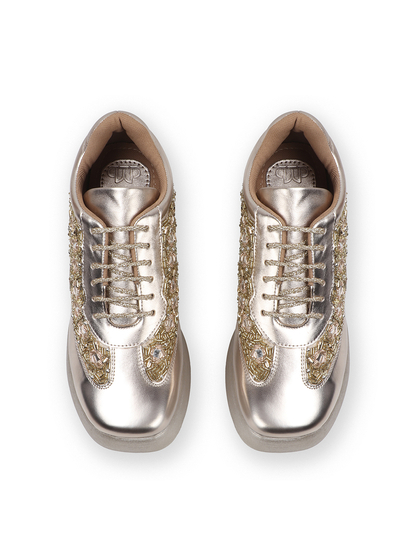 Gold Mirror Embellished Platform wedge Sneakers