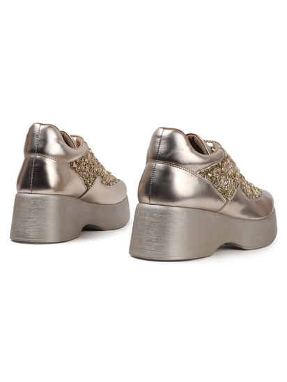 Gold Mirror Embellished Platform wedge Sneakers