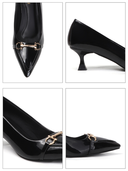 Black Patent Pointed Toe Kitten Heels