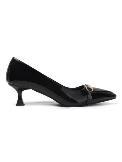 Black Patent Pointed Toe Kitten Heels