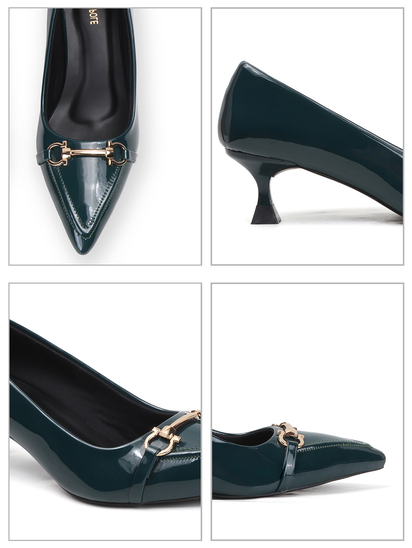 Green Patent Pointed Toe Kitten Heels