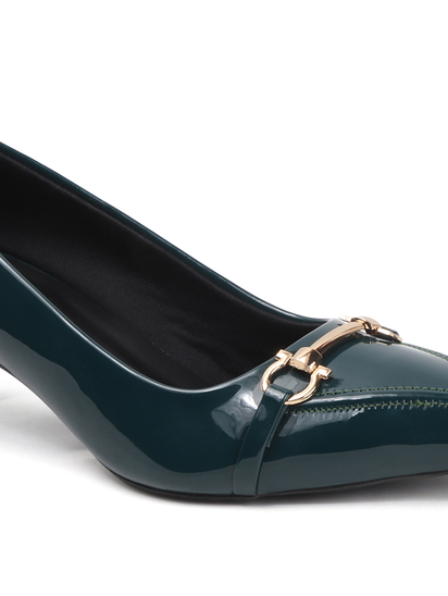 Green Patent Pointed Toe Kitten Heels