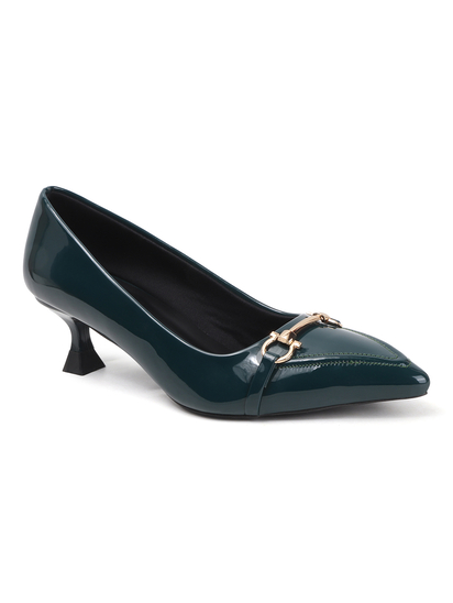 Green Patent Pointed Toe Kitten Heels
