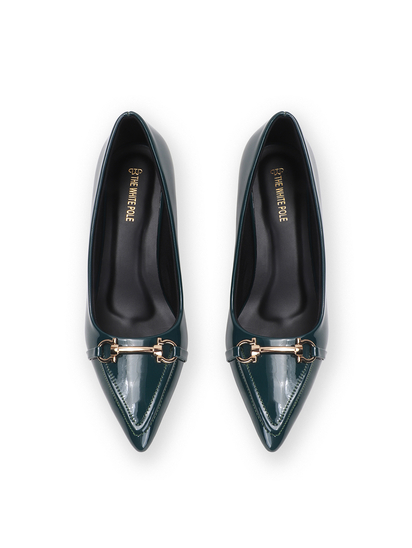 Green Patent Pointed Toe Kitten Heels