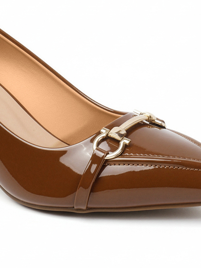 Brown Patent Pointed Toe Kitten Heels