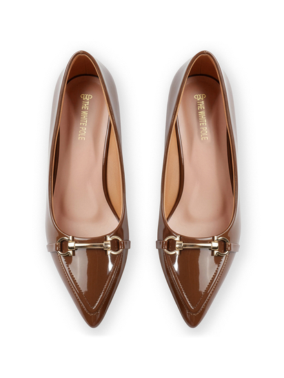 Brown Patent Pointed Toe Kitten Heels