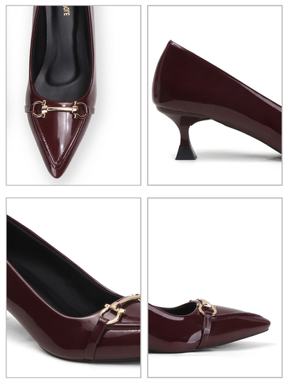 Maroon Patent Pointed Toe Kitten Heels