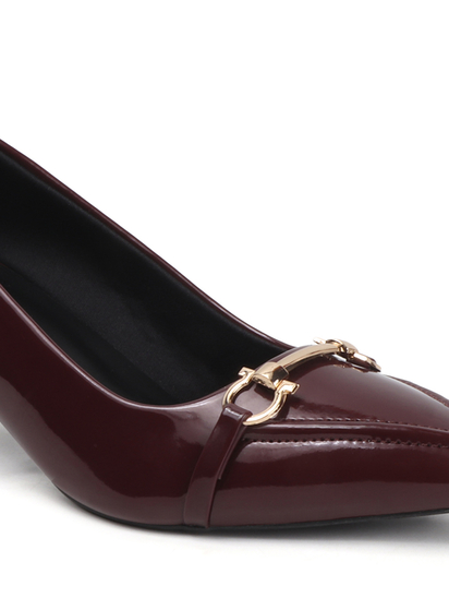 Maroon Patent Pointed Toe Kitten Heels