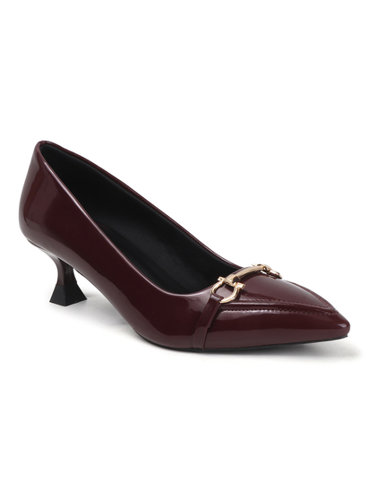 Maroon Patent Pointed Toe Kitten Heels